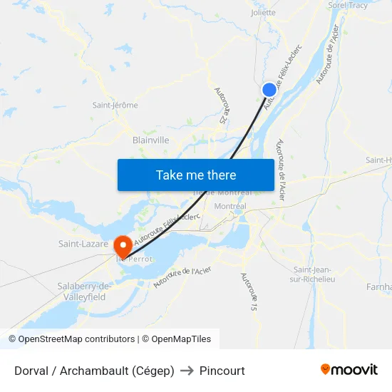 Dorval / Archambault (Cégep) to Pincourt map