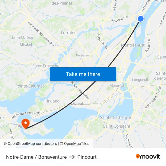 Notre-Dame / Bonaventure to Pincourt map