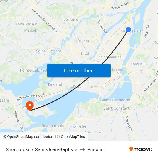 Sherbrooke / Saint-Jean-Baptiste to Pincourt map