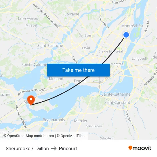 Sherbrooke / Taillon to Pincourt map