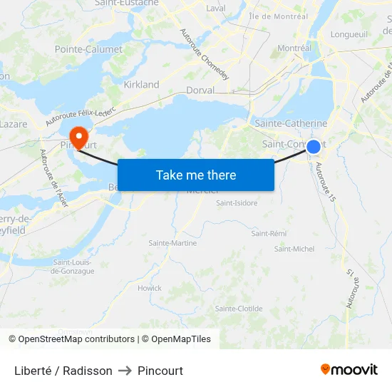 Liberté / Radisson to Pincourt map