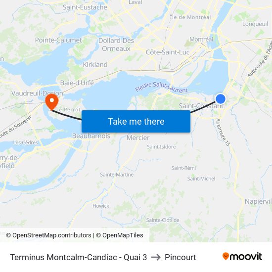 Terminus Montcalm-Candiac - Quai 3 to Pincourt map