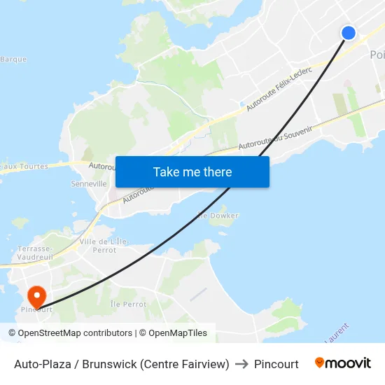 Auto-Plaza / Brunswick (Centre Fairview) to Pincourt map