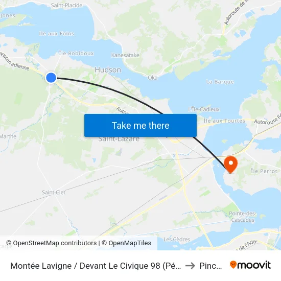 Montée Lavigne / Devant Le Civique 98 (Pétro Canada) to Pincourt map