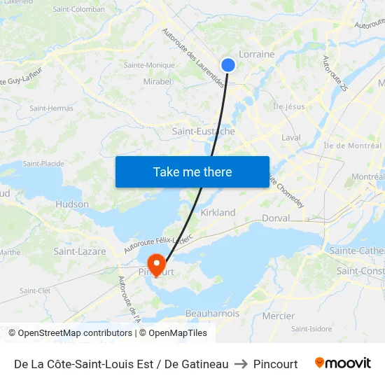 De La Côte-Saint-Louis Est / De Gatineau to Pincourt map