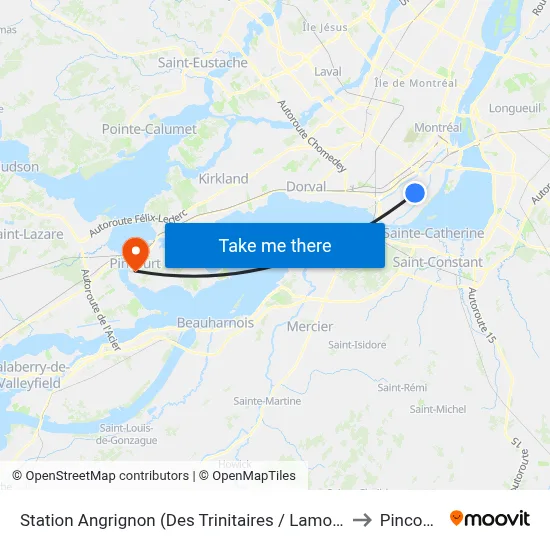 Station Angrignon (Des Trinitaires / Lamont) to Pincourt map
