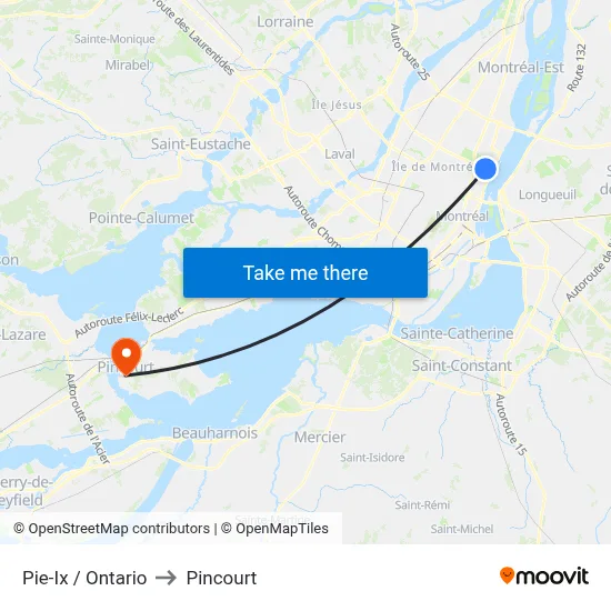 Pie-Ix / Ontario to Pincourt map