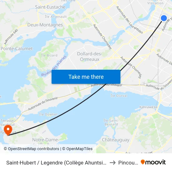Saint-Hubert / Legendre (Collège Ahuntsic) to Pincourt map