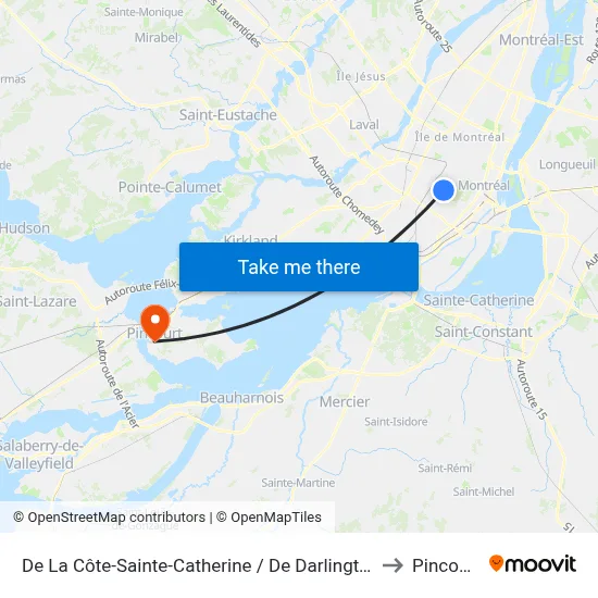 De La Côte-Sainte-Catherine / De Darlington to Pincourt map