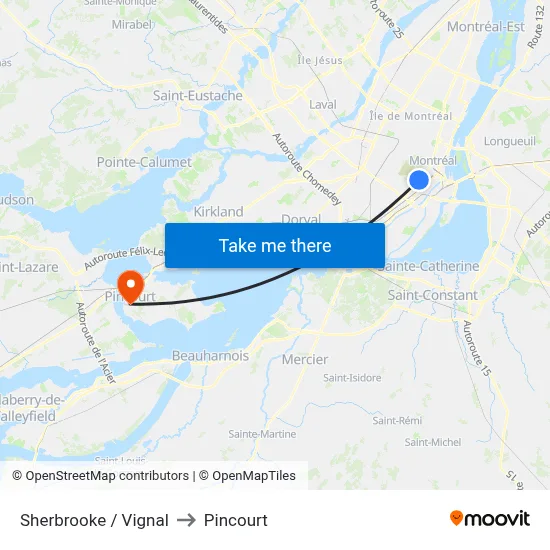 Sherbrooke / Vignal to Pincourt map