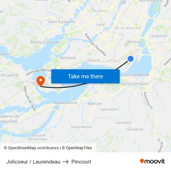 Jolicoeur / Laurendeau to Pincourt map