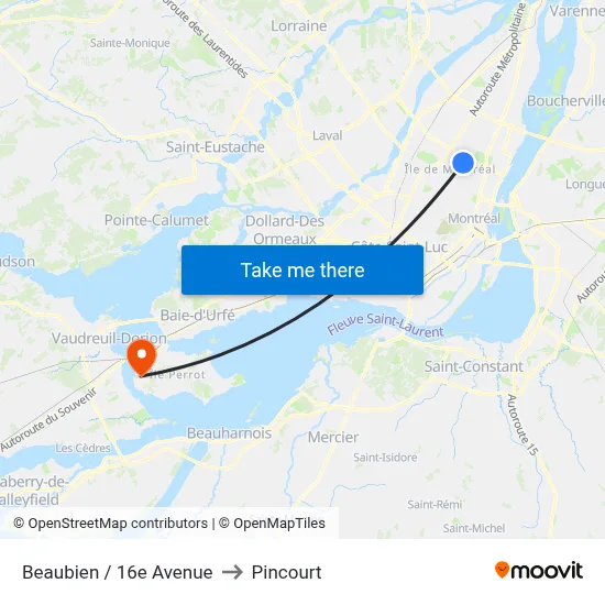 Beaubien / 16e Avenue to Pincourt map