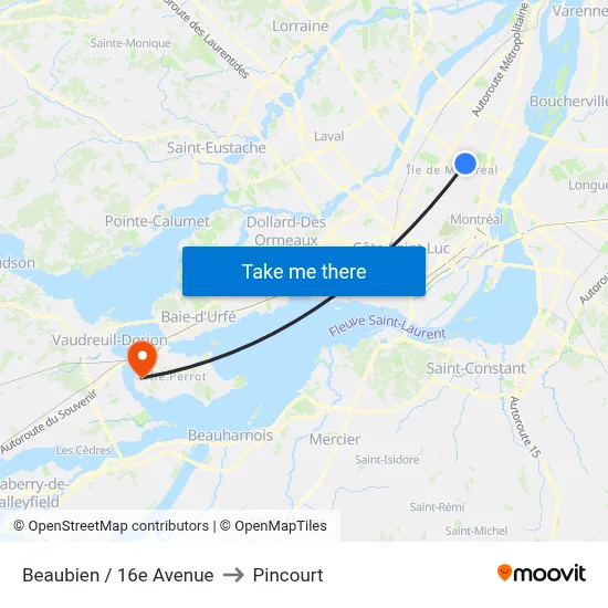 Beaubien / 16e Avenue to Pincourt map