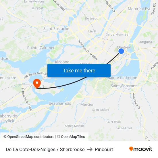 De La Côte-Des-Neiges / Sherbrooke to Pincourt map