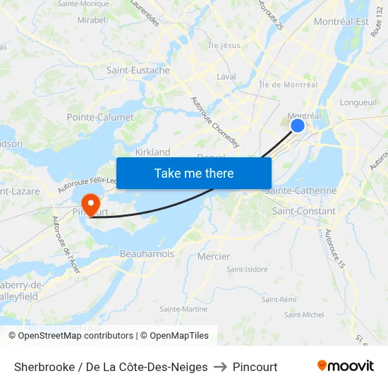 Sherbrooke / De La Côte-Des-Neiges to Pincourt map