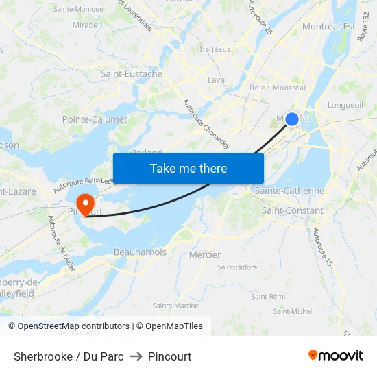 Sherbrooke / Du Parc to Pincourt map