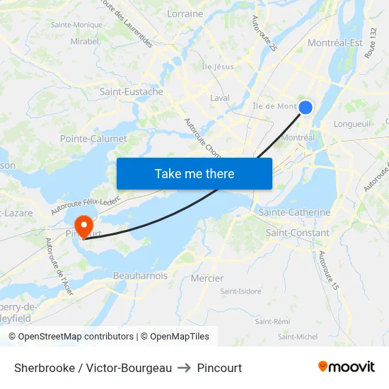 Sherbrooke / Victor-Bourgeau to Pincourt map