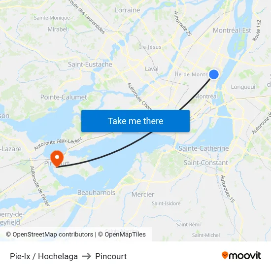 Pie-Ix / Hochelaga to Pincourt map