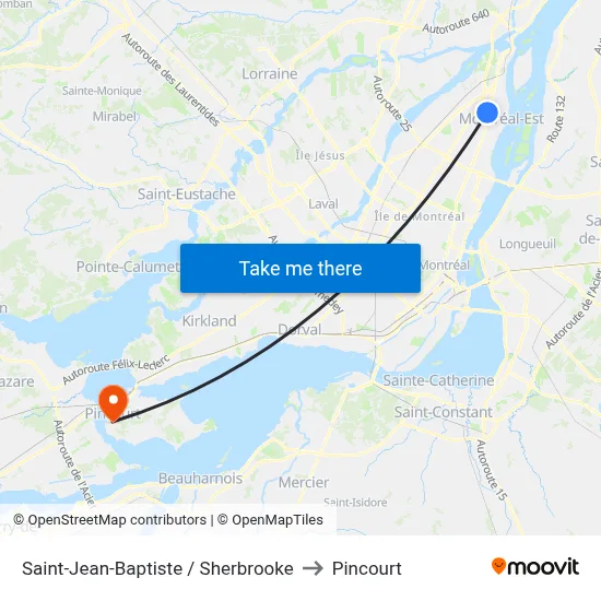 Saint-Jean-Baptiste / Sherbrooke to Pincourt map