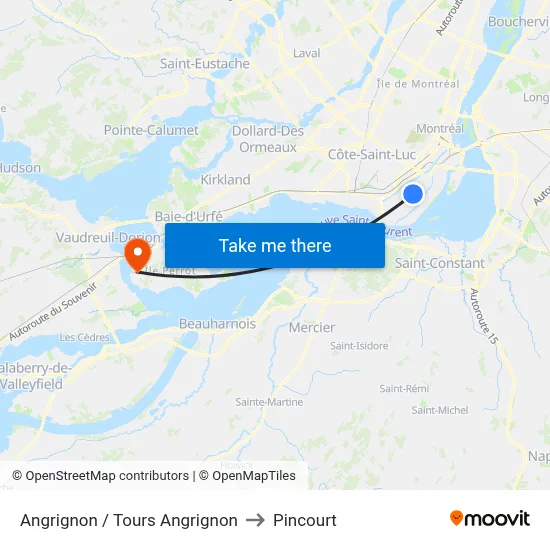 Angrignon / Tours Angrignon to Pincourt map