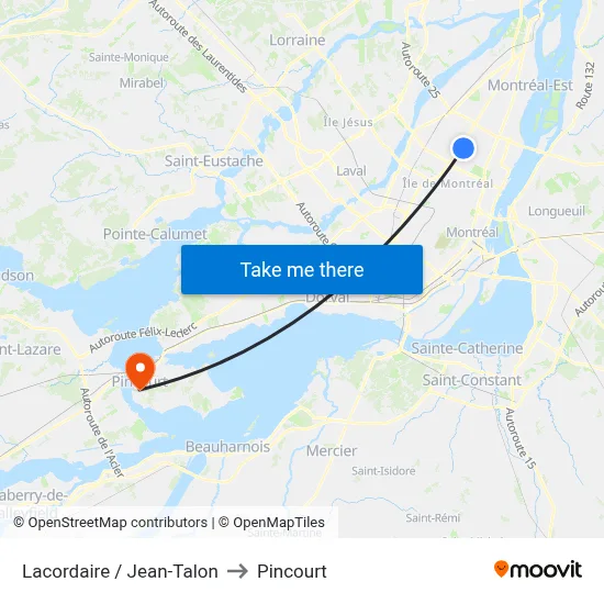Lacordaire / Jean-Talon to Pincourt map