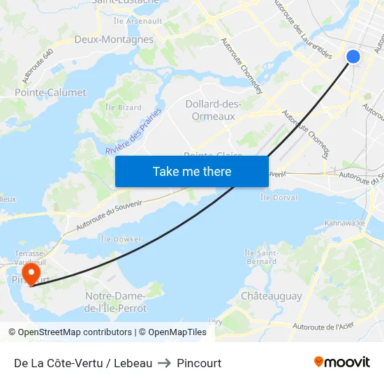 De La Côte-Vertu / Lebeau to Pincourt map