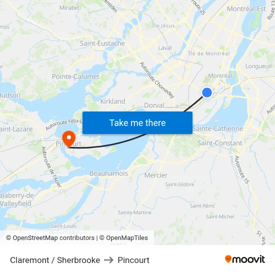 Claremont / Sherbrooke to Pincourt map