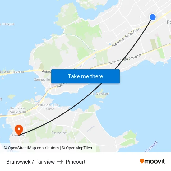 Brunswick / Fairview to Pincourt map
