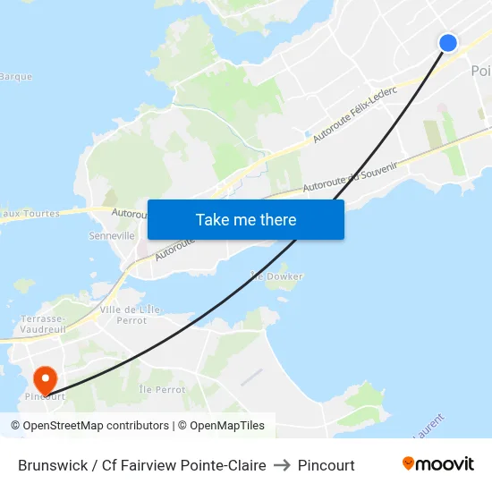 Brunswick / Cf Fairview Pointe-Claire to Pincourt map