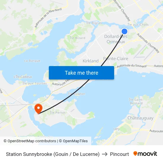 Station Sunnybrooke (Gouin / De Lucerne) to Pincourt map