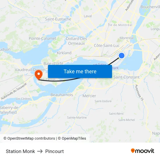 Station Monk to Pincourt map