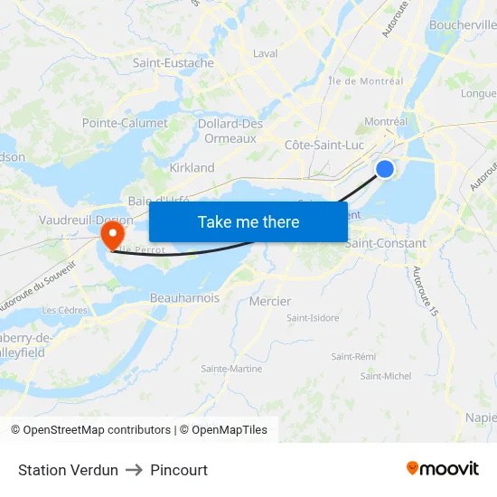 Station Verdun to Pincourt map