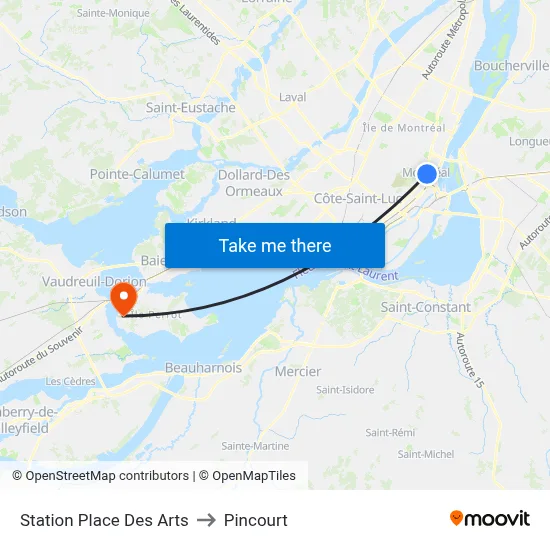 Station Place Des Arts to Pincourt map