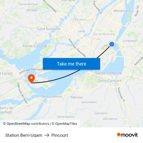 Station Berri-Uqam to Pincourt map