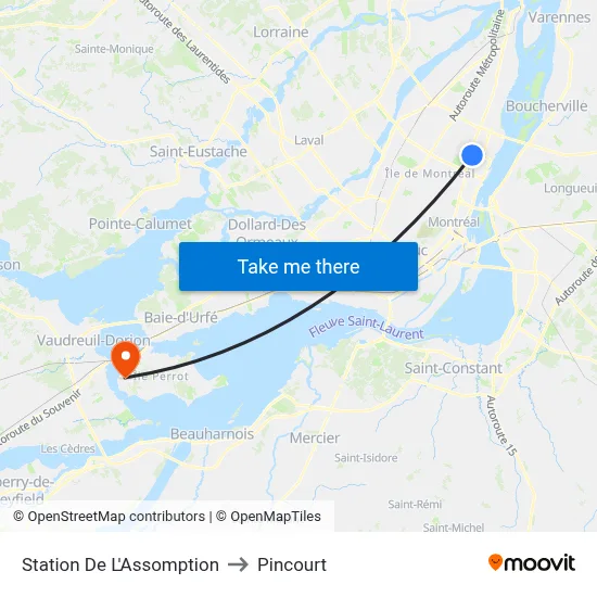 Station De L'Assomption to Pincourt map