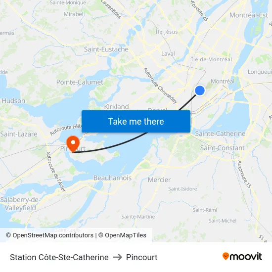 Station Côte-Ste-Catherine to Pincourt map