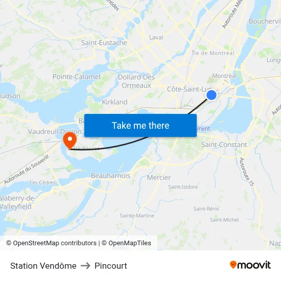 Station Vendôme to Pincourt map