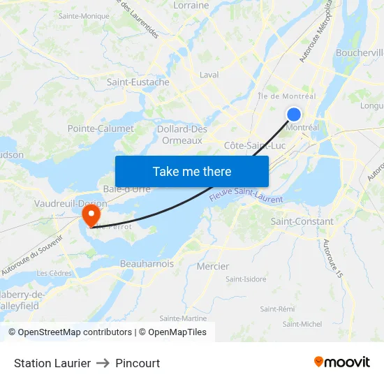 Station Laurier to Pincourt map