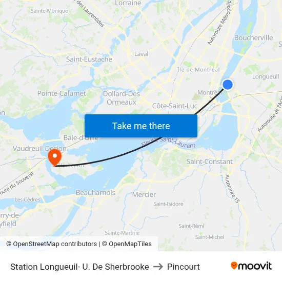 Station Longueuil- U. De Sherbrooke to Pincourt map