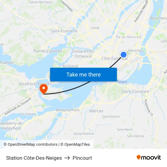 Station Côte-Des-Neiges to Pincourt map