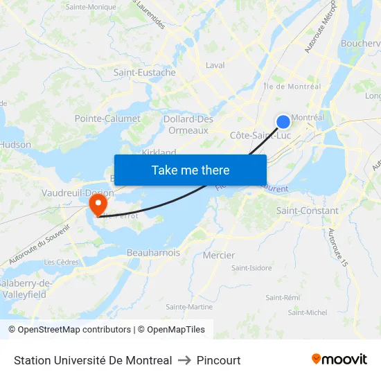 Station Université De Montreal to Pincourt map