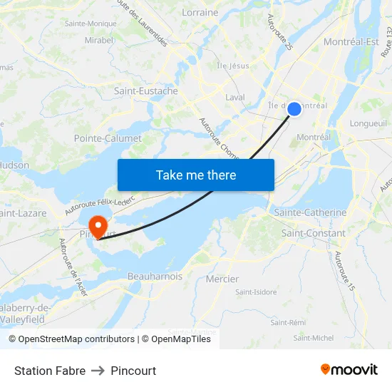 Station Fabre to Pincourt map