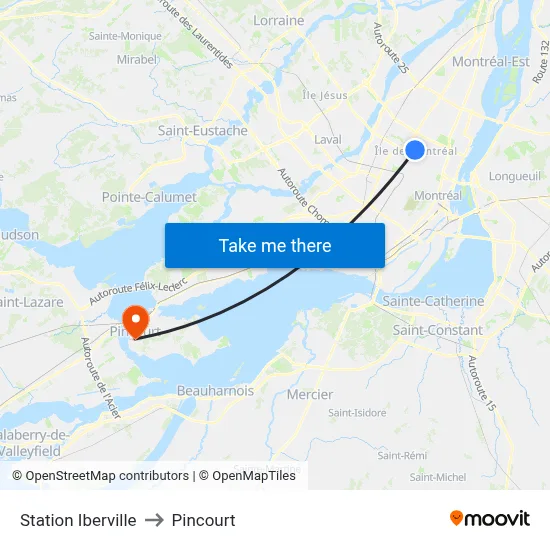 Station Iberville to Pincourt map