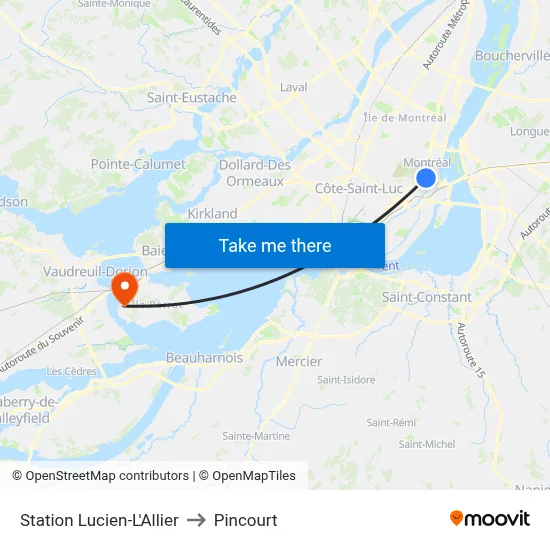 Station Lucien-L'Allier to Pincourt map