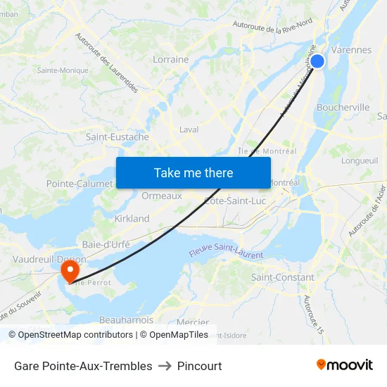 Gare Pointe-Aux-Trembles to Pincourt map
