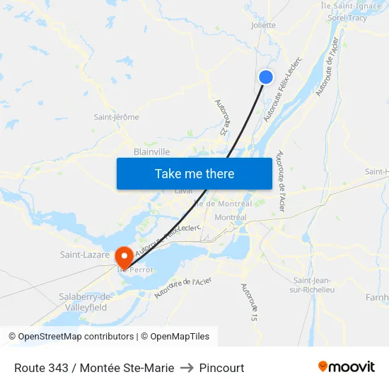 Route 343 / Montée Ste-Marie to Pincourt map