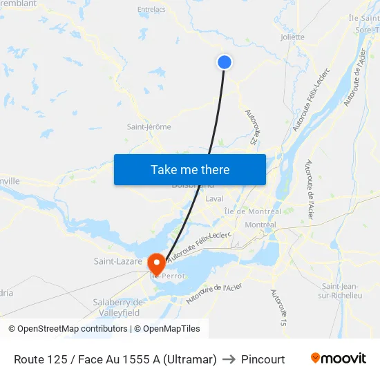 Route 125 / Face Au 1555 A (Ultramar) to Pincourt map