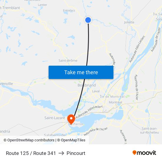 Route 125 / Route 341 to Pincourt map