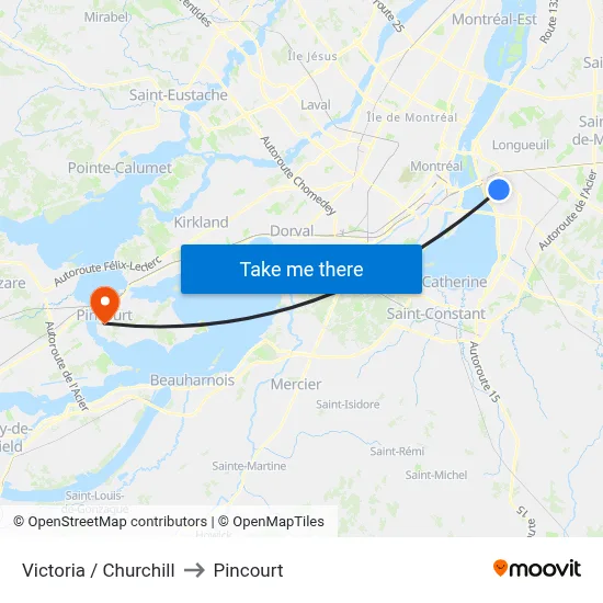 Victoria / Churchill to Pincourt map