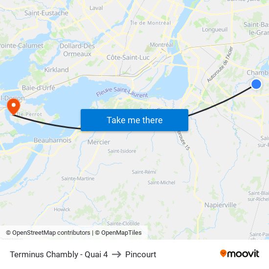 Terminus Chambly - Quai 4 to Pincourt map